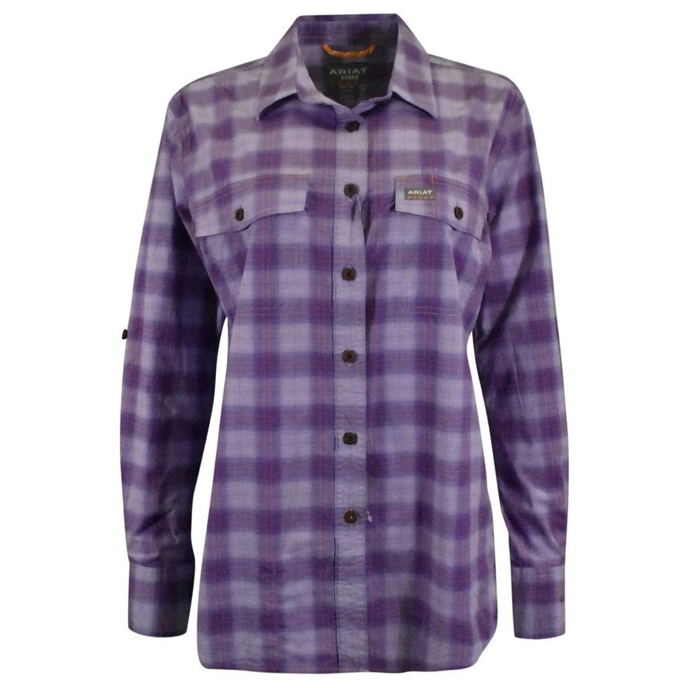 Ariat Rebar Made Tough Lavender Checkered Long Sleeve Shirt Women Size 1X Plaid